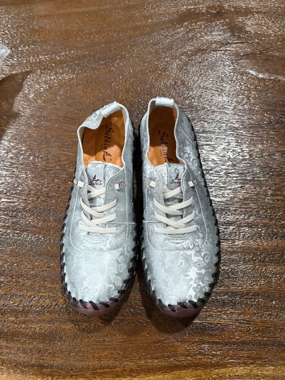 Salkin USA  Women's Leather Soft Bottom Flat Slip-on Loafers Fashion Silver 11.5